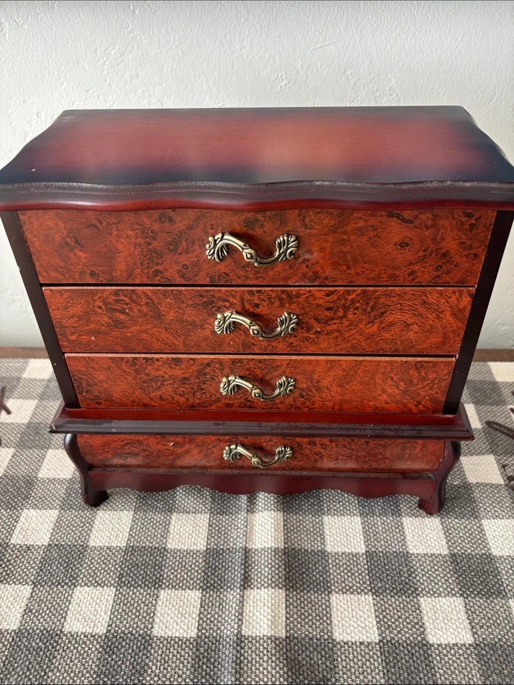 Vintage faux burled wood jewelry box